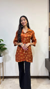 Suhana A Line Pure Mashru Silk Short Kurti With Hand Mirror Work