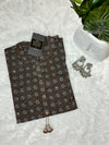 Ajrakh Printed Mirror Work Cotton Brown Short Kurti