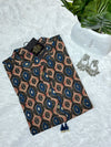 Ajrakh Printed Mirror Work Cotton Blue Short Kurti