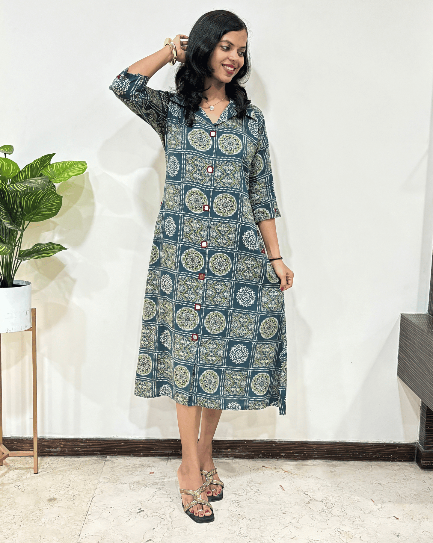 Shirya Bandhani A-line Cotton Long Kurti