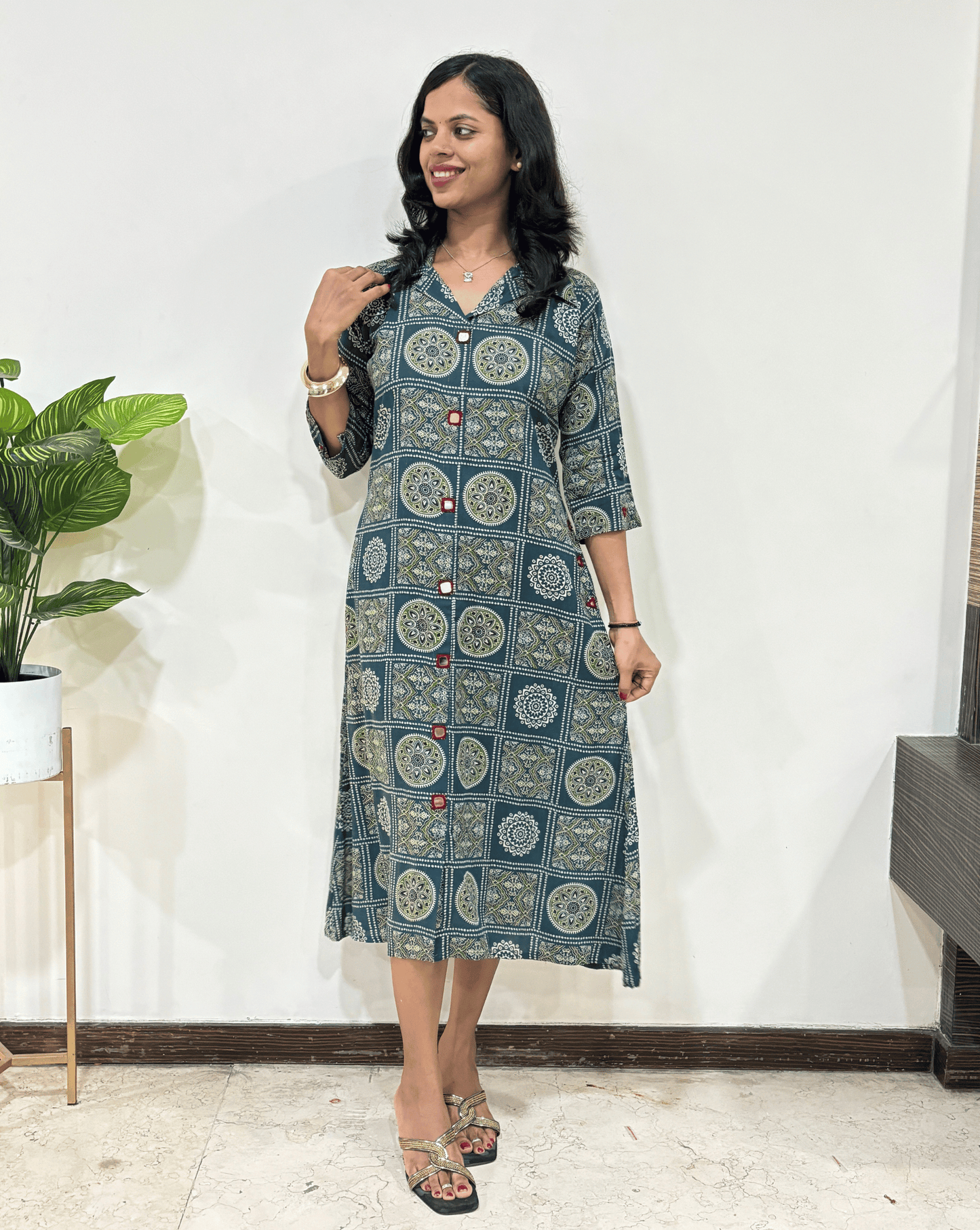 Shirya Bandhani A-line Cotton Long Kurti