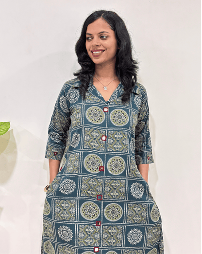 Shirya Bandhani A-line Cotton Long Kurti