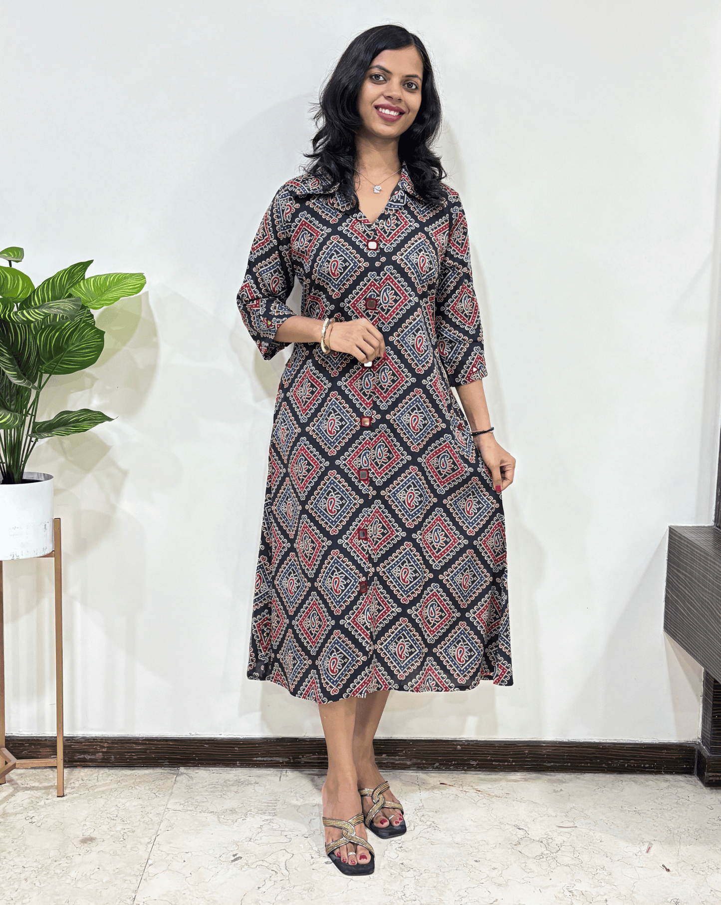 Shirya Bandhani A-line Cotton Long Kurti