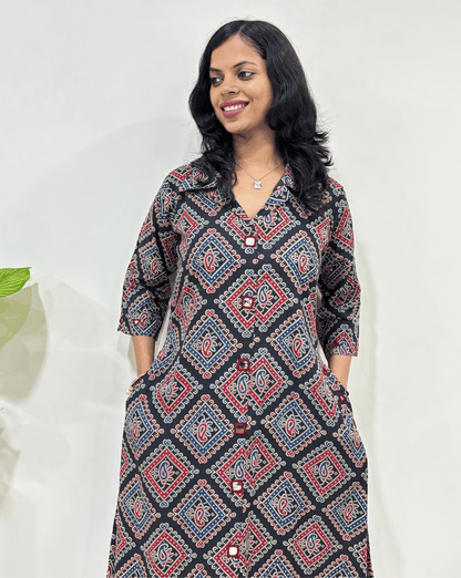 Shirya Bandhani A-line Cotton Long Kurti