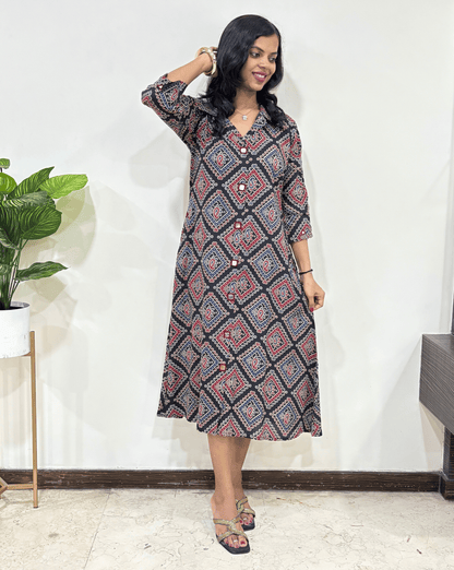 Shirya Bandhani A-line Cotton Long Kurti