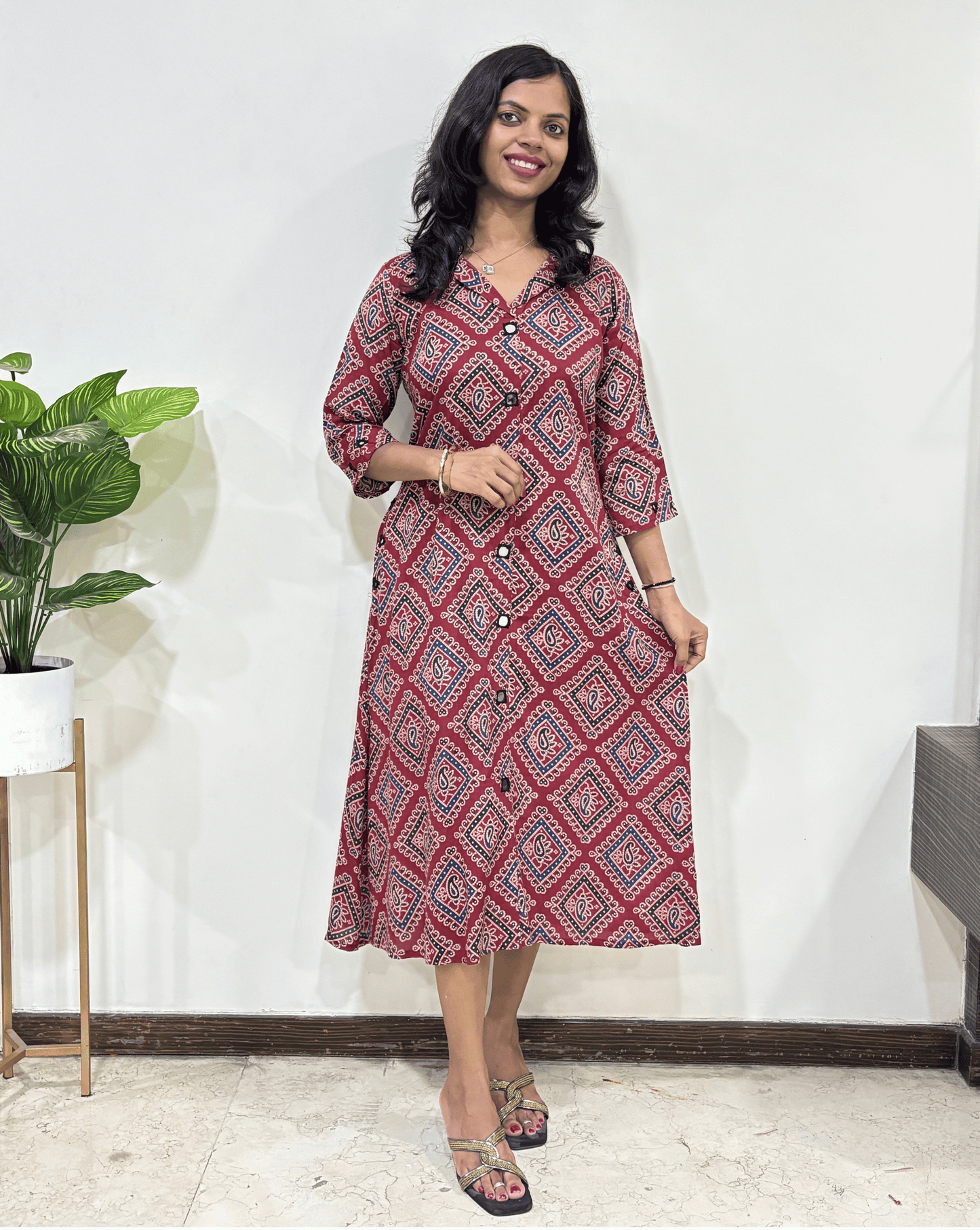 Shirya Bandhani A-line Cotton Long Kurti