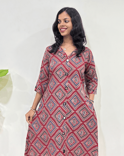 Shirya Bandhani A-line Cotton Long Kurti