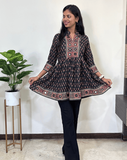 Deepika Ajrakh buta Short Kurti