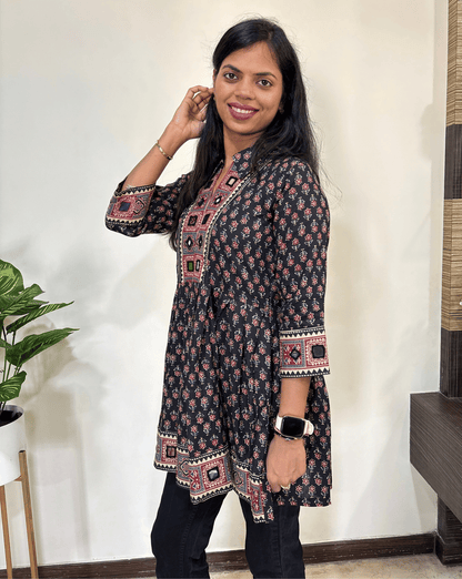 Deepika Ajrakh buta Short Kurti