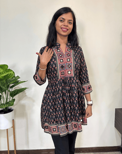Deepika Ajrakh buta Short Kurti