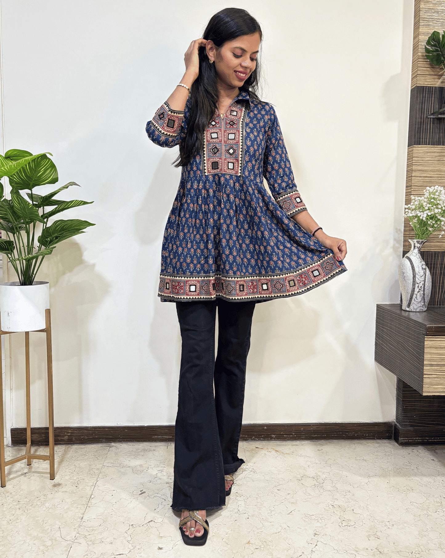 Deepika Ajrakh buta Short Kurti