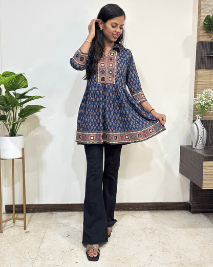 Deepika Ajrakh buta Short Kurti