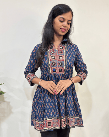 Deepika Ajrakh buta Short Kurti