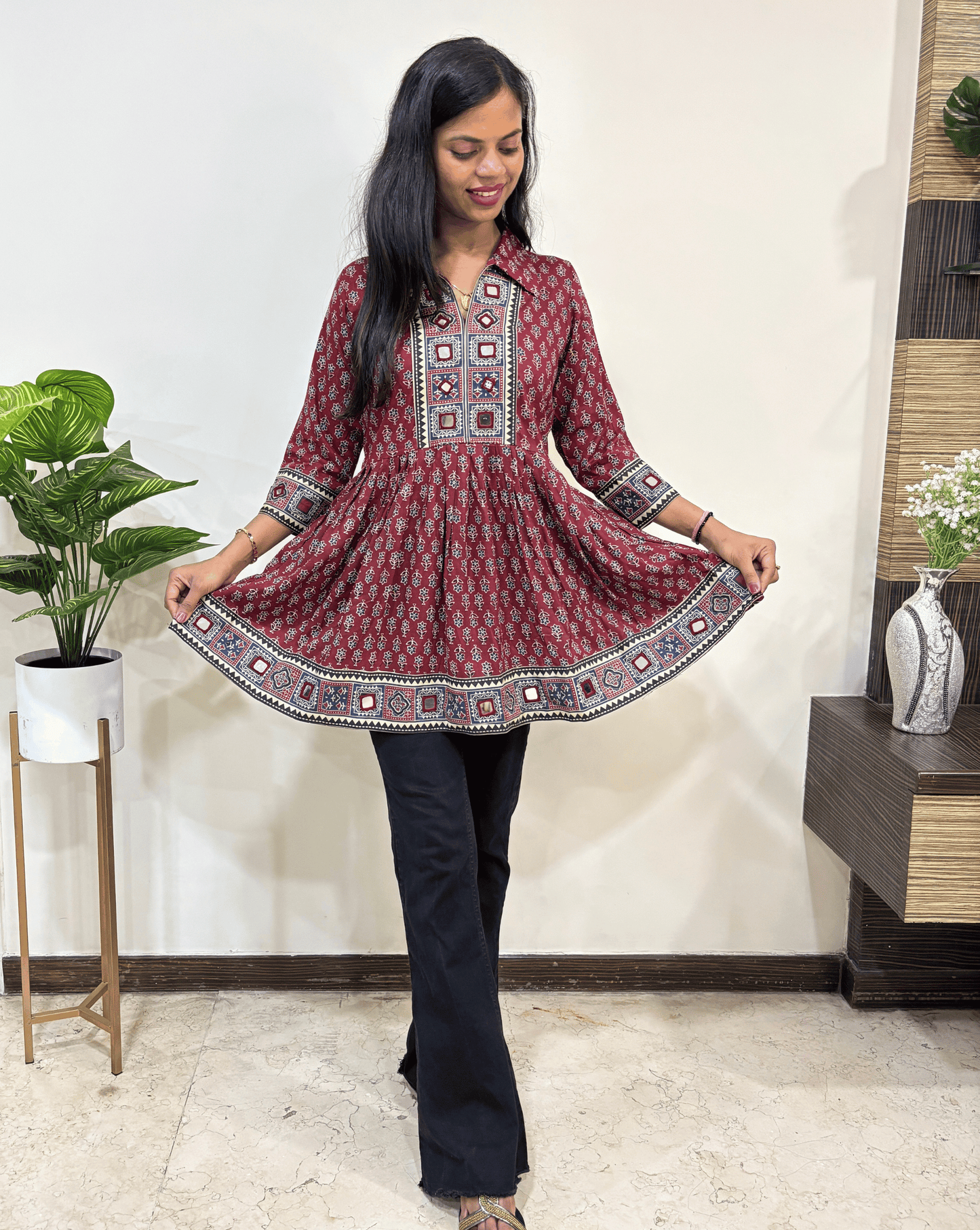 Deepika Ajrakh buta Short Kurti