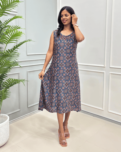 Tamannah Ajrakh Cotton Sleeveless Kurti