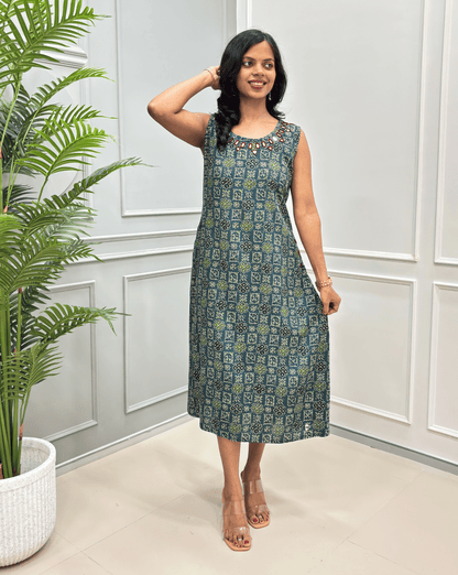 Tamannah Ajrakh Cotton Sleeveless Kurti