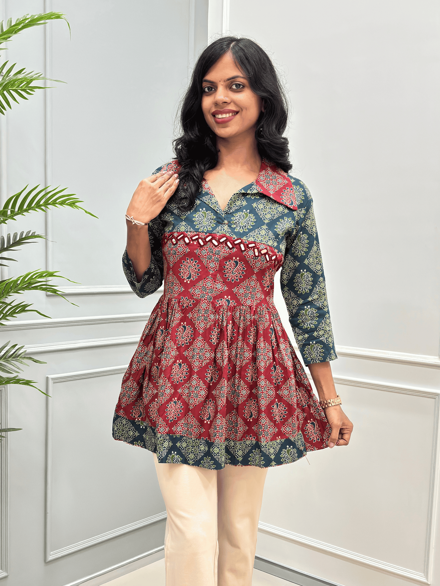 Mahira Peacock Ajrakh Short Kurti