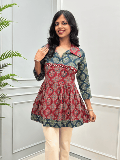 Mahira Peacock Ajrakh Short Kurti