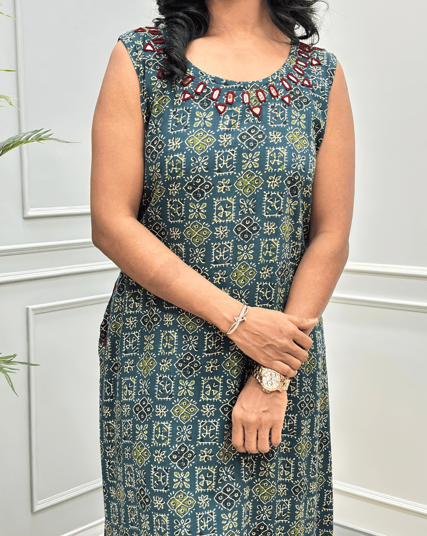 Tamannah Ajrakh Cotton Sleeveless Kurti