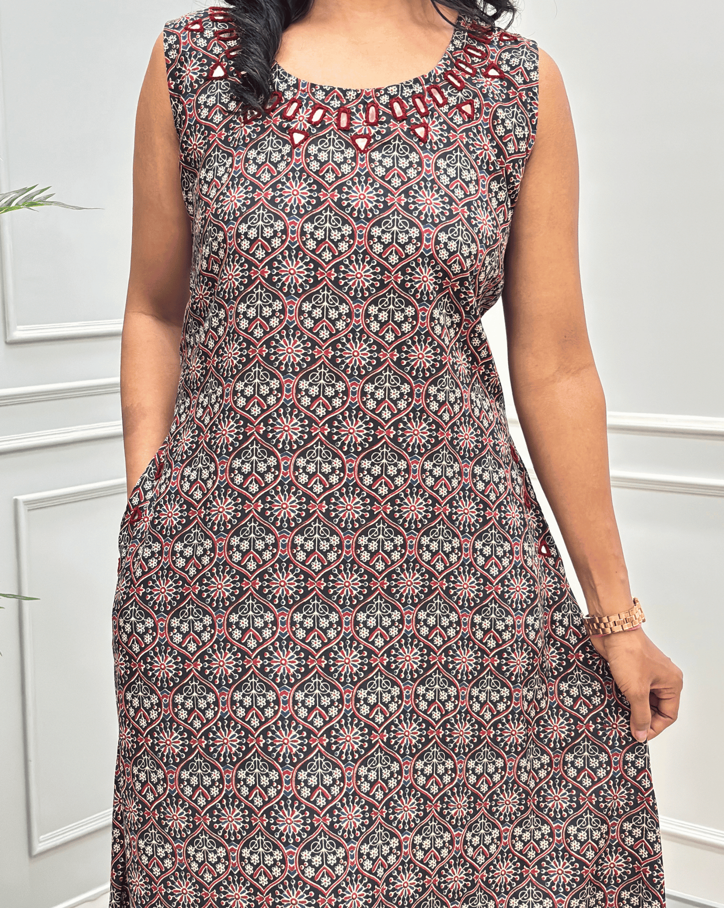 Tamannah Ajrakh Cotton Sleeveless Kurti