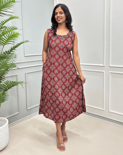 Tamannah Ajrakh Cotton Sleeveless Kurti