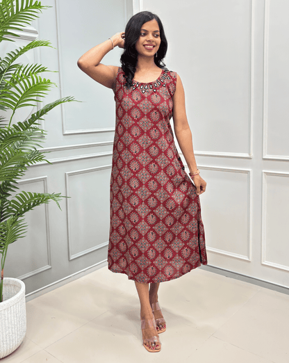 Tamannah Ajrakh Cotton Sleeveless Kurti