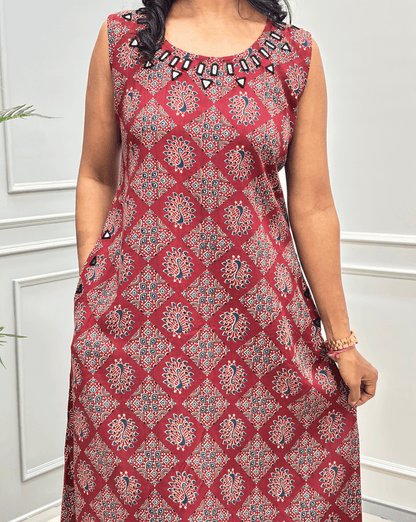 Tamannah Ajrakh Cotton Sleeveless Kurti