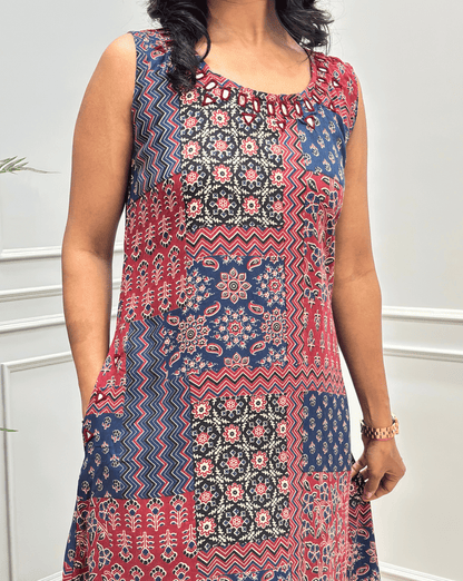 Tamannah Ajrakh Cotton Sleeveless Kurti
