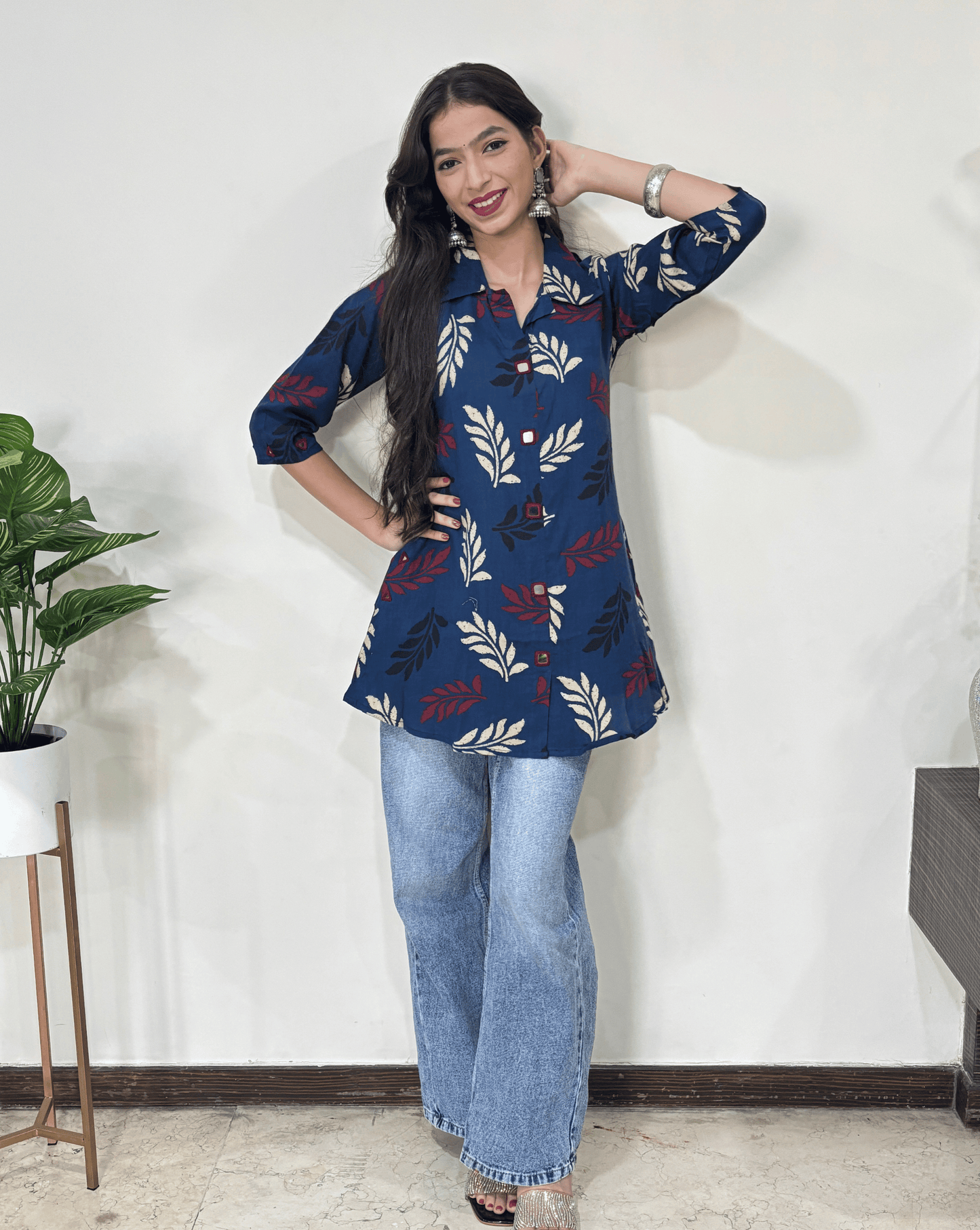 Shriya leaf  Ajrakh Short Kurti