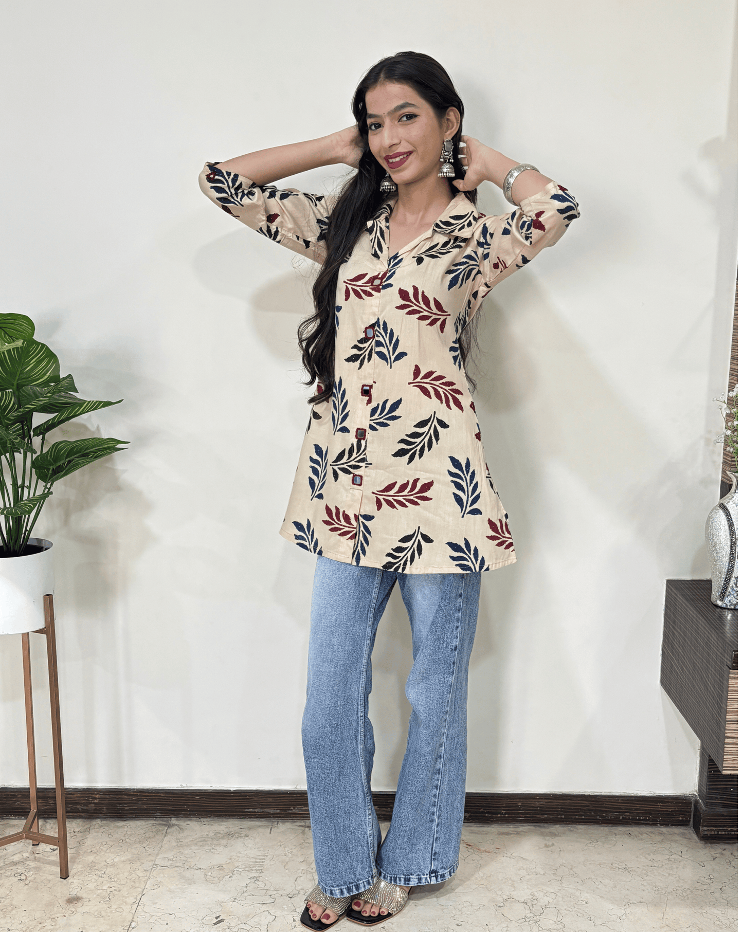 Shriya leaf  Ajrakh Short Kurti