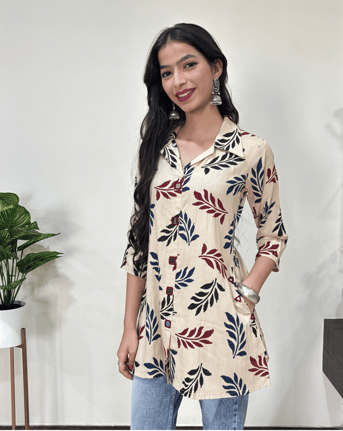Shriya leaf  Ajrakh Short Kurti