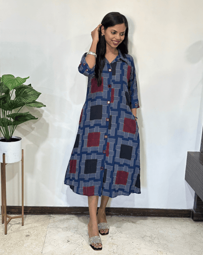 Shriya Geometric Ajrakh Cotton One-Piece