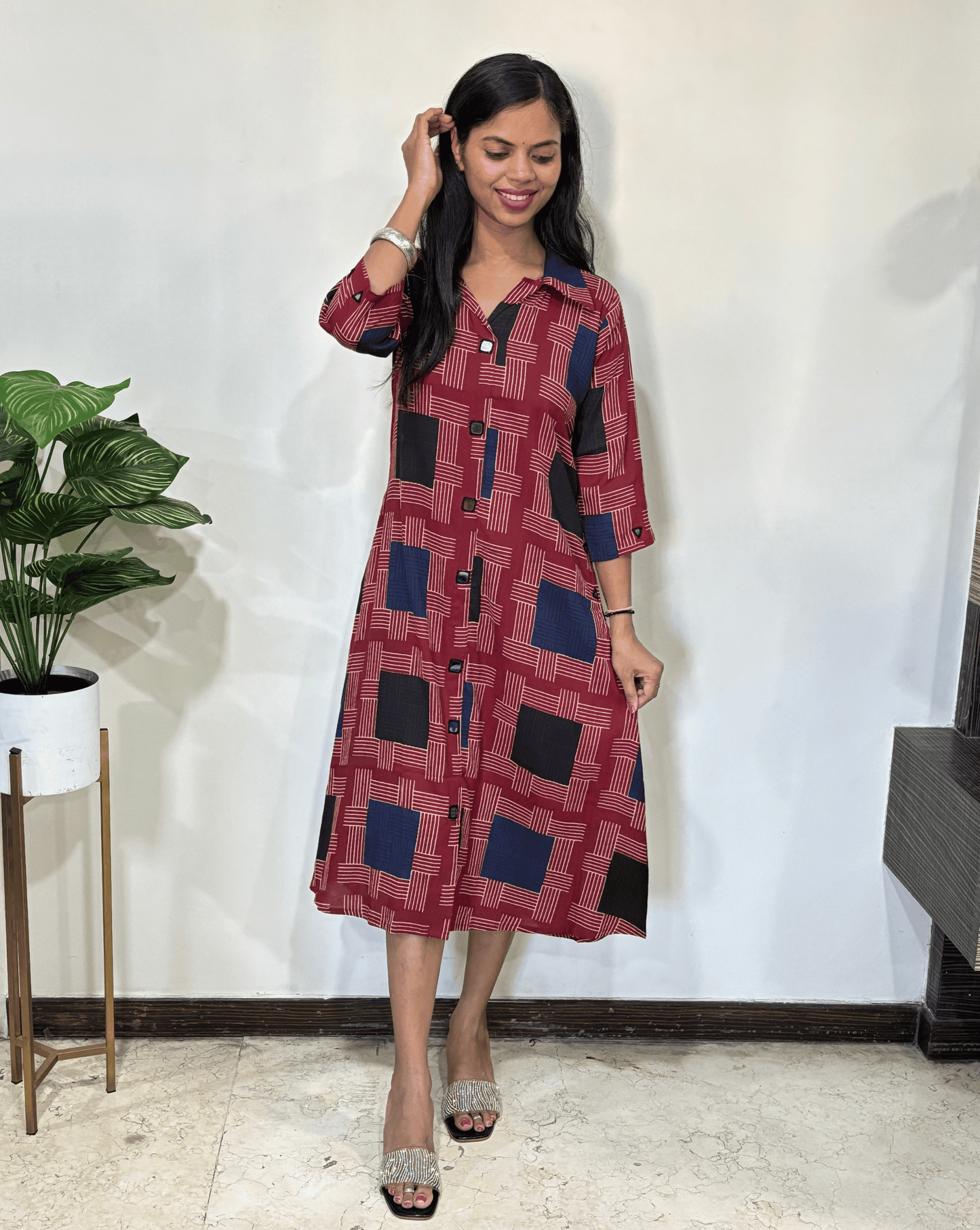 Shriya Geometric Ajrakh Cotton One-Piece