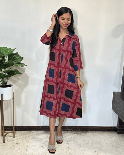 Shriya Geometric Ajrakh Cotton One-Piece