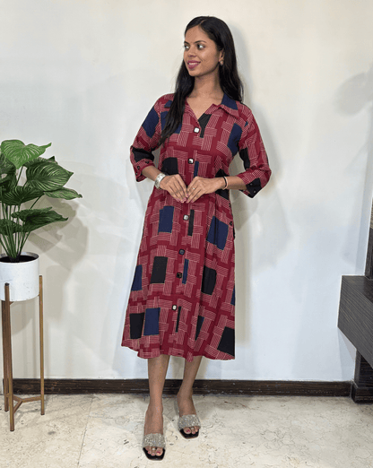 Shriya Geometric Ajrakh Cotton One-Piece