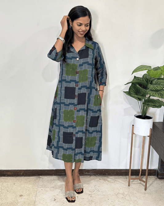 Shriya Geometric Ajrakh Cotton One-Piece