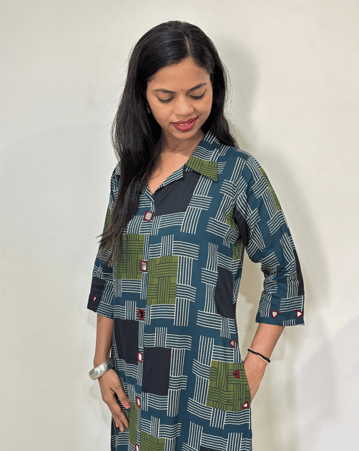 Shriya Geometric Ajrakh Cotton One-Piece