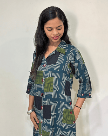 Shriya Geometric Ajrakh Cotton One-Piece