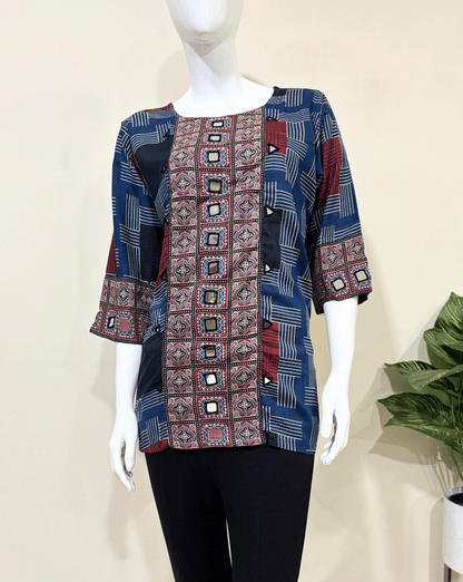 Rashmika Plus Size Ajarkh Short Kurti