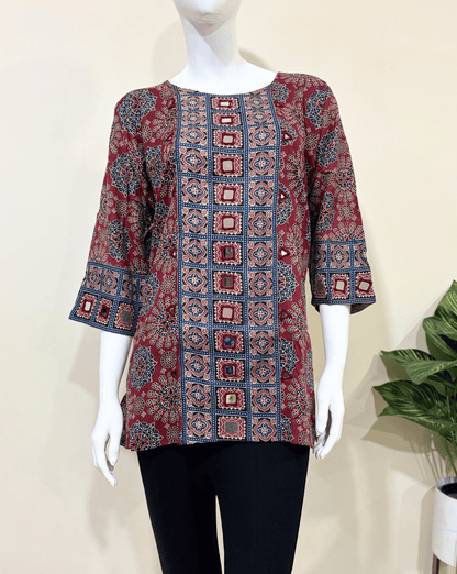 Rashmika Plus Size Ajarkh Short Kurti