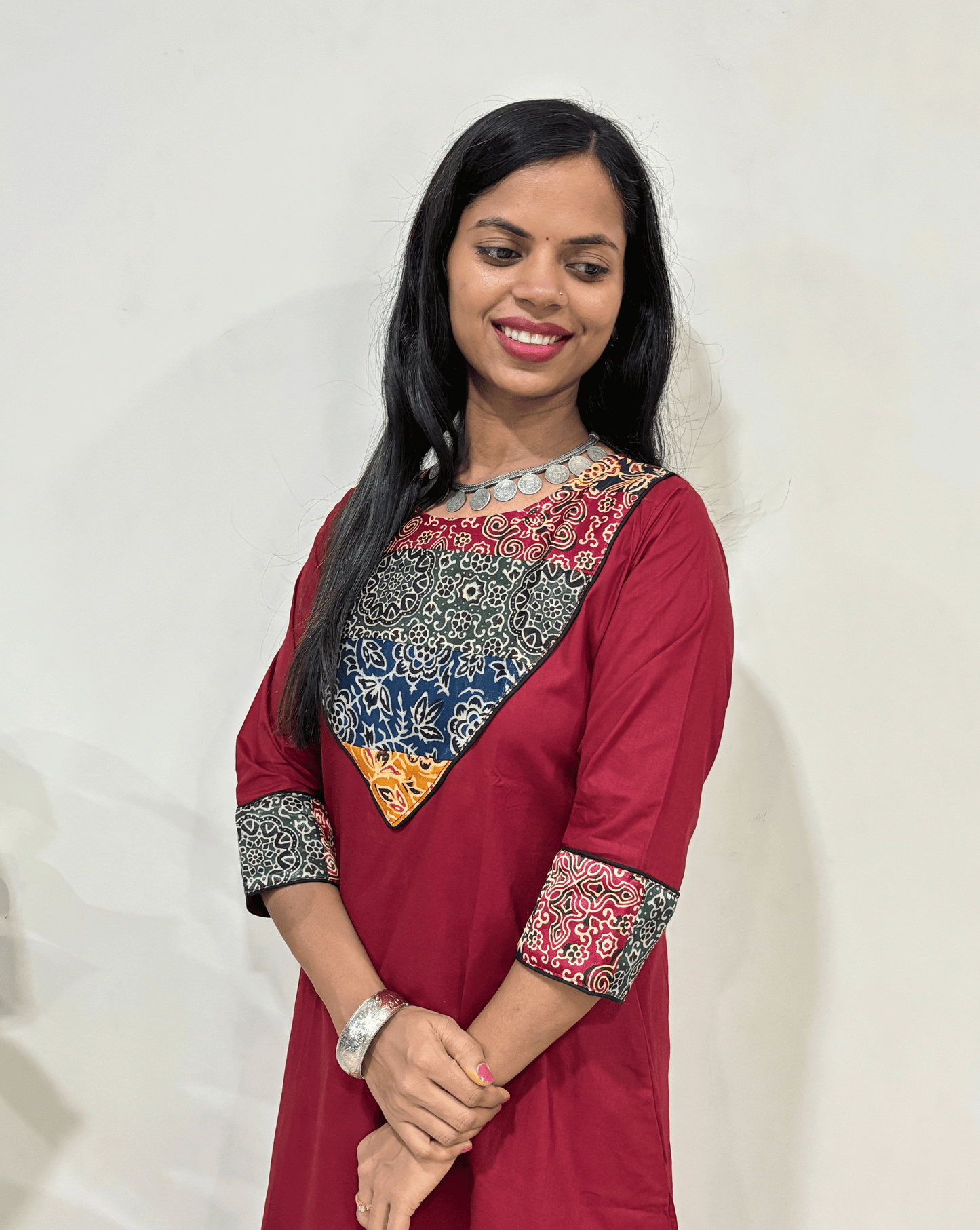 Tapsi Mashru Panel Ajrakh Kurti