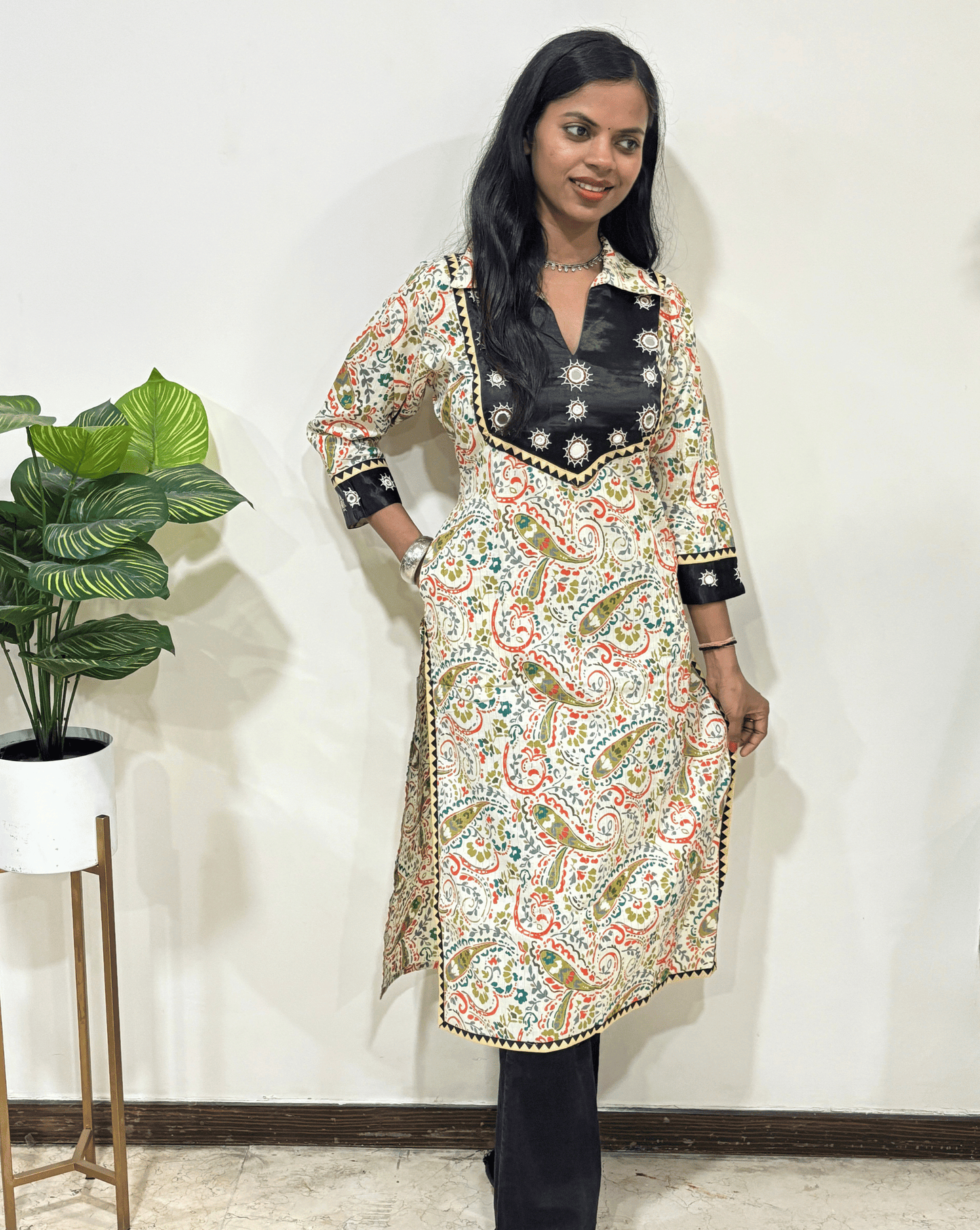 Sheesh Mashru Yolk Long Kurti