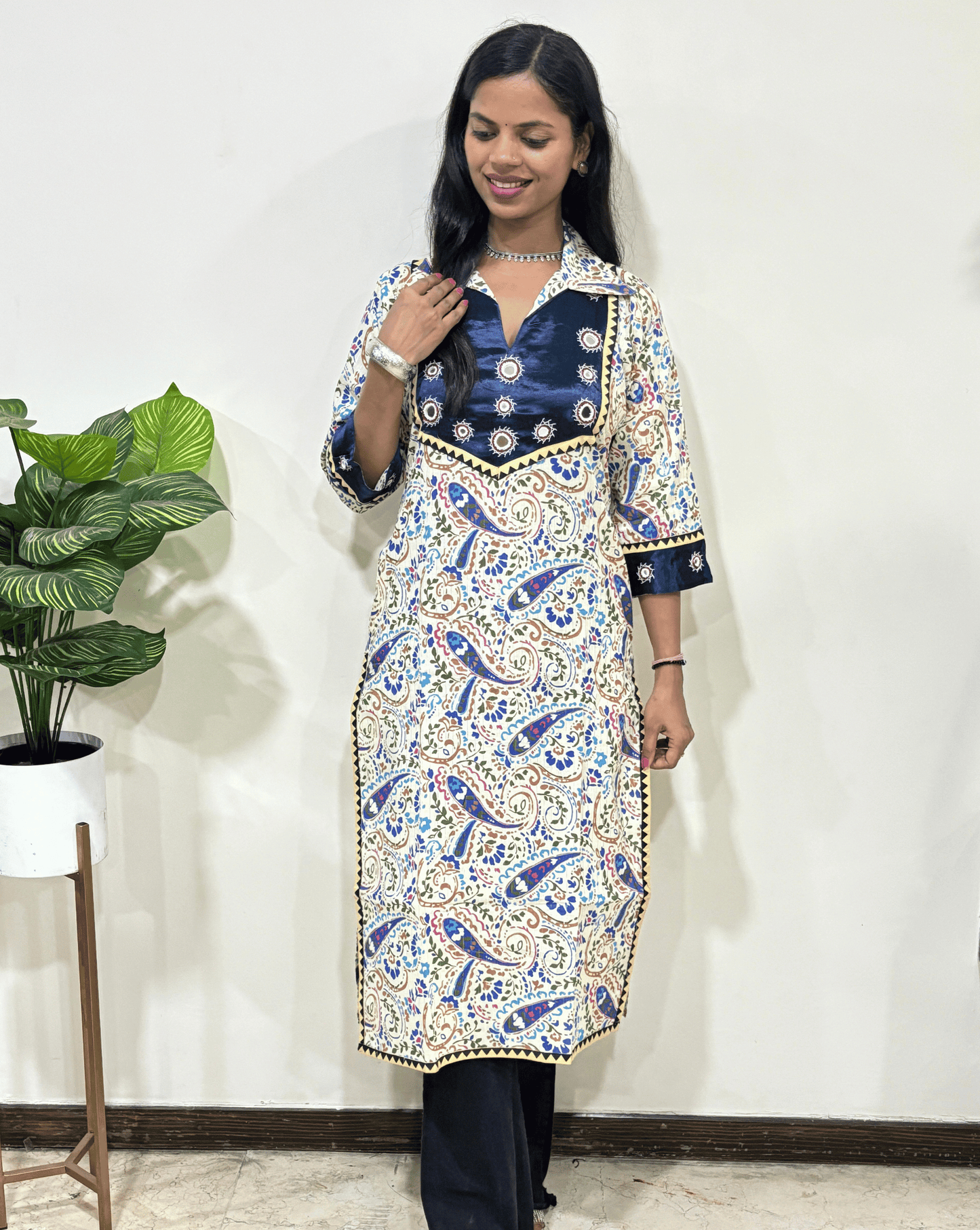 Sheesh Mashru Yolk Long Kurti