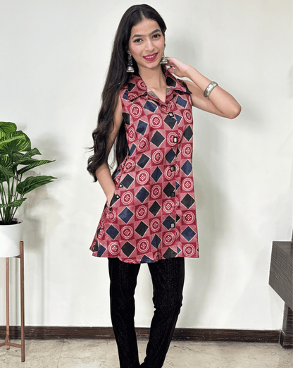 Kriti Ajrakh Mashru Silk Short Kurti