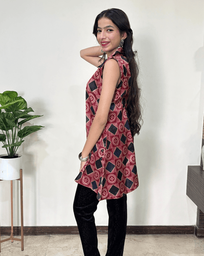 Kriti Ajrakh Mashru Silk Short Kurti