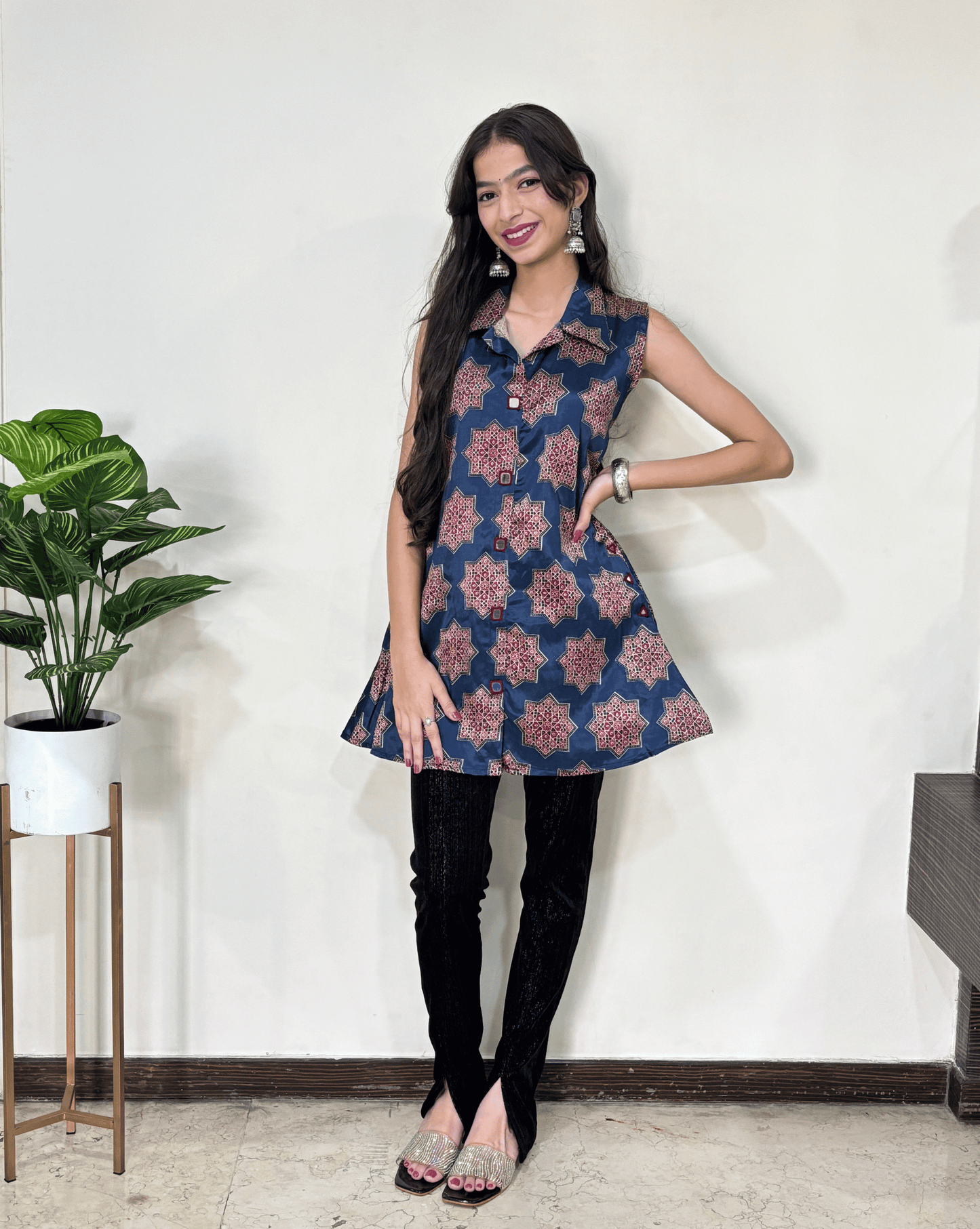 Kriti Ajrakh Mashru Silk Short Kurti
