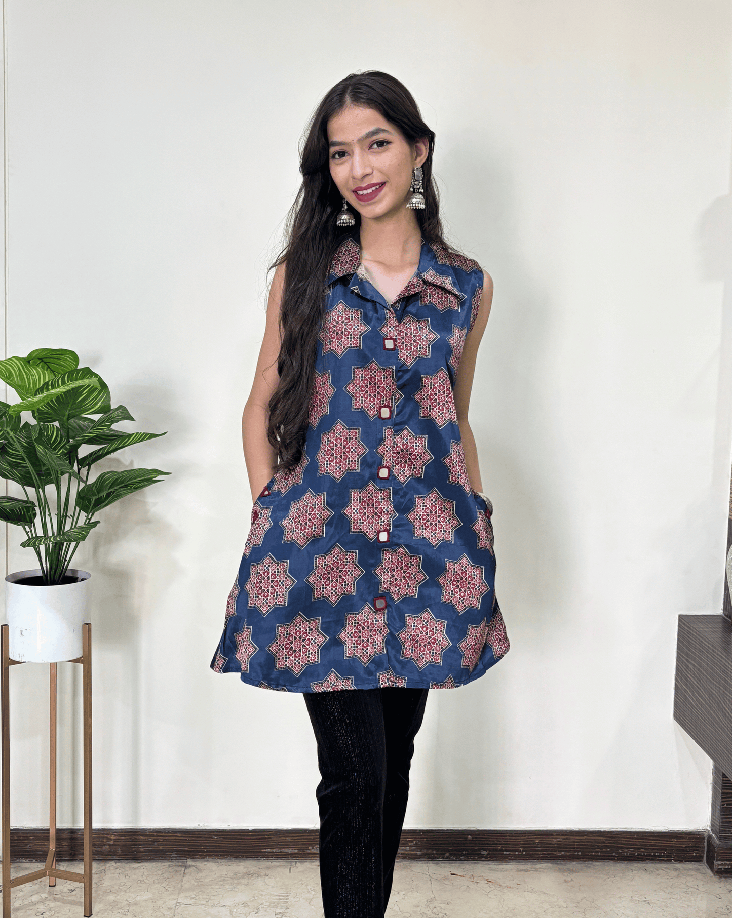 Kriti Ajrakh Mashru Silk Short Kurti