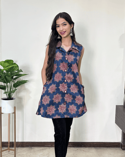 Kriti Ajrakh Mashru Silk Short Kurti