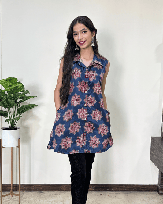 Kriti Ajrakh Mashru Silk Short Kurti