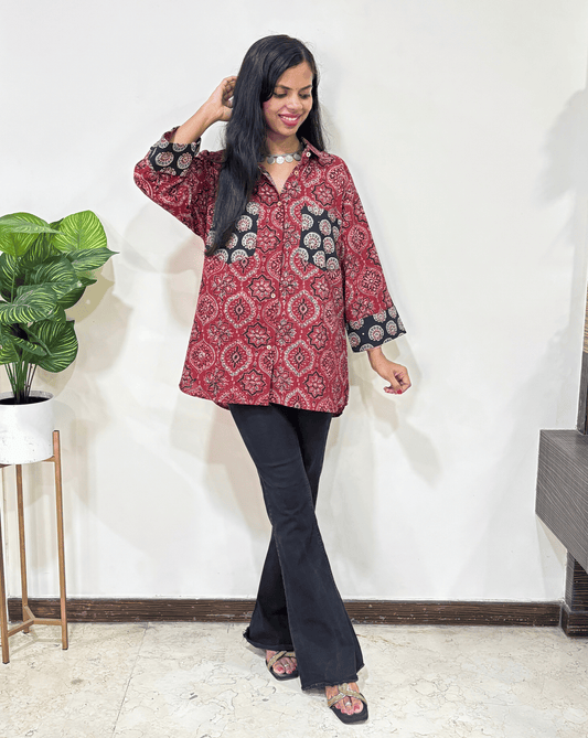 Fanah Handblock Ajrakh Shirt